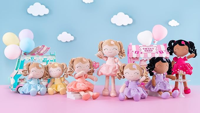 Gloveleya Personalized Baby Doll โ Custom Name Plush Girl Doll with Curly Hair & Pink Heart Dress 16", Unique Gift for Birthday, Baby Shower, Christmas & Holiday Keepsake for Toddlers and Little Girls