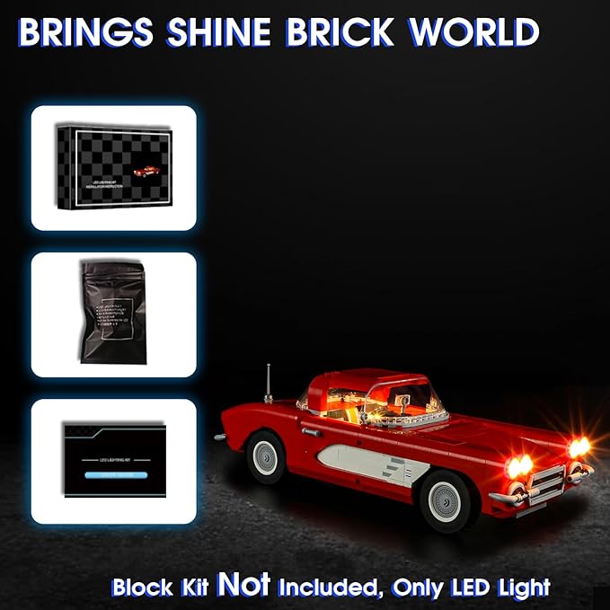 Vaodest LED Light for Lego 10321 Icons Corvette 1961 Set,Design and Configuration Compatible with Model 10321(LED Light Only, Not Building Block Kit)