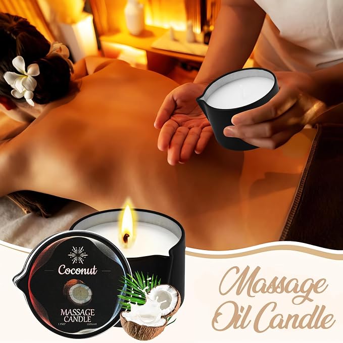 6 Pack Low Temperature Massage Candle & Lotion Candle Set, Soy Wax with Jojoba & Shea Butter, Melts into Moisturizing Skin Oil for Home Spa & Relaxation, 2.35 oz - 6 Scents