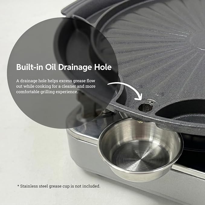 Master Grill Pan for Korean BBQ, 15", Stovetop Nonstick Smokeless Scratch-Resistant, Oil Draining Hole, Safety Hand Grip, For Grilling Vegetable Egg Meat Garlic Cheese Kimchi Made in Korea