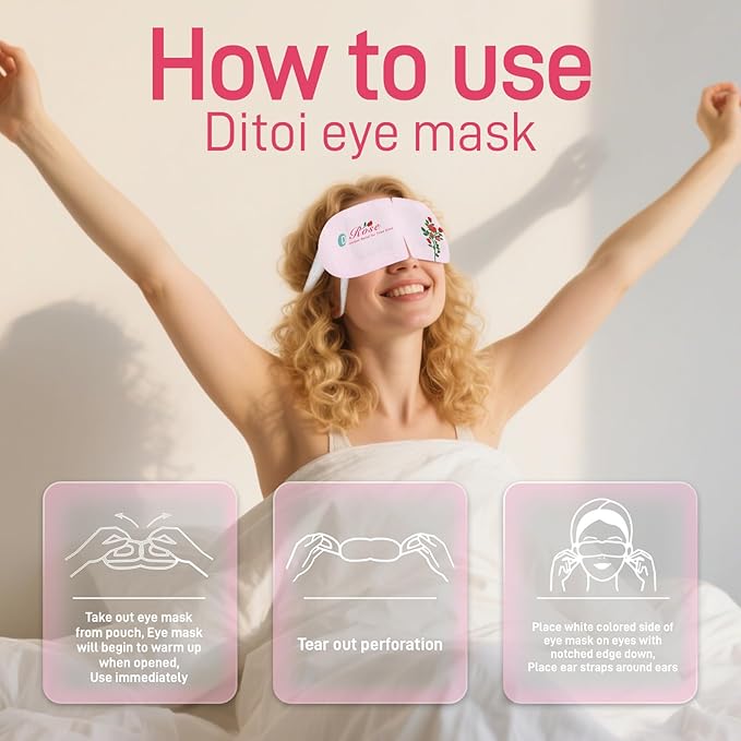 Ditoi Steam Eye Mask, Heated Eye Mask for Dry Eye Relief,Warm Compress with Hyaluronic Acid,Christmas Stocking Stuffers,Travel Essentials & Relaxation Gifts,Rose 20 Packs
