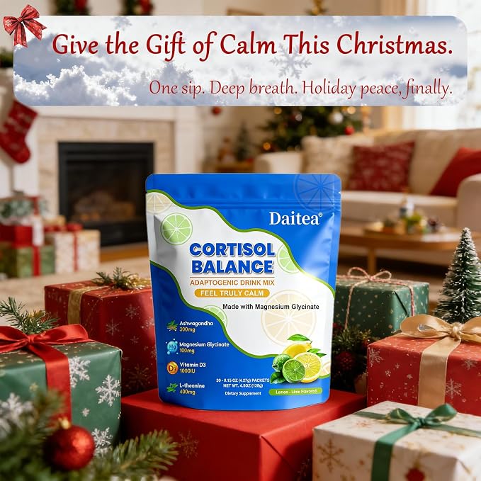 Cortisol Calm Drink Mix with Magnesium Glycinate Powder, L-Theanine, Vitamins, and Ashwagandha for Relaxation & Focus | Adaptogen Drink & Cortisol Support | 30 Packets (Lemon & Lime Flavor)