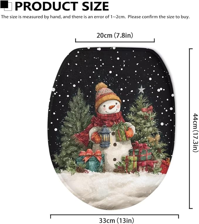 Christmas Snowman Toilet Lid Cover, Flannel Machine Washable Toilet Seat Cover, Comfortable, Soft and Dustproof Toilet Lid Cover