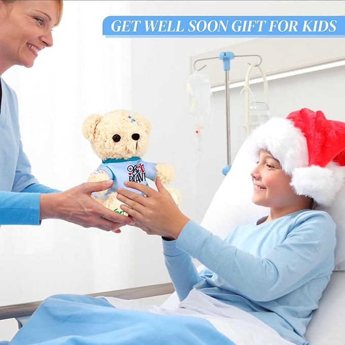 Get Well Soon Gifts for Kids - Get Well Soon Bear Stuffed Animal, Broken Arm Leg Gifts for Kids Adult After Surgery, 8 Inch Soft Get Well Teddy Bear Plush Feel Better Recovery Gift for Comforting