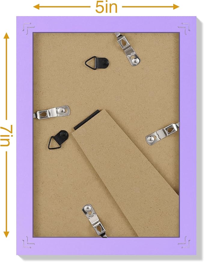 Vittanly 5x7 Picture Frames Set of 9 for Wall or Tabletop Display, Purple | Display Pictures 4x6 with Mat or 5x7 without Mat, Small Photo Frames, Engineered Wood with Shatter Resistant Plexiglass