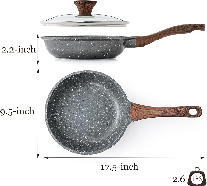 SENSARTE 9.5inch Nonstick Frying Pan Chef's Pan with Glass Lid | Omelette Pan with Cover, Healthy Egg Pan Skillet Kitchen Cooking Pan, PFOA/PFOS Free