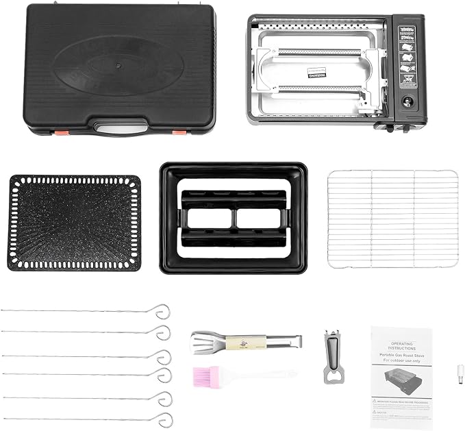 Portable Gas Grill Butane Stove, Stainless Steel Propane Grill with Baking Sheet and Carry Case Korean bbq Grill Tabletop Grill for Outdoor Cooking Camping Cooking With Carry Case (Black)