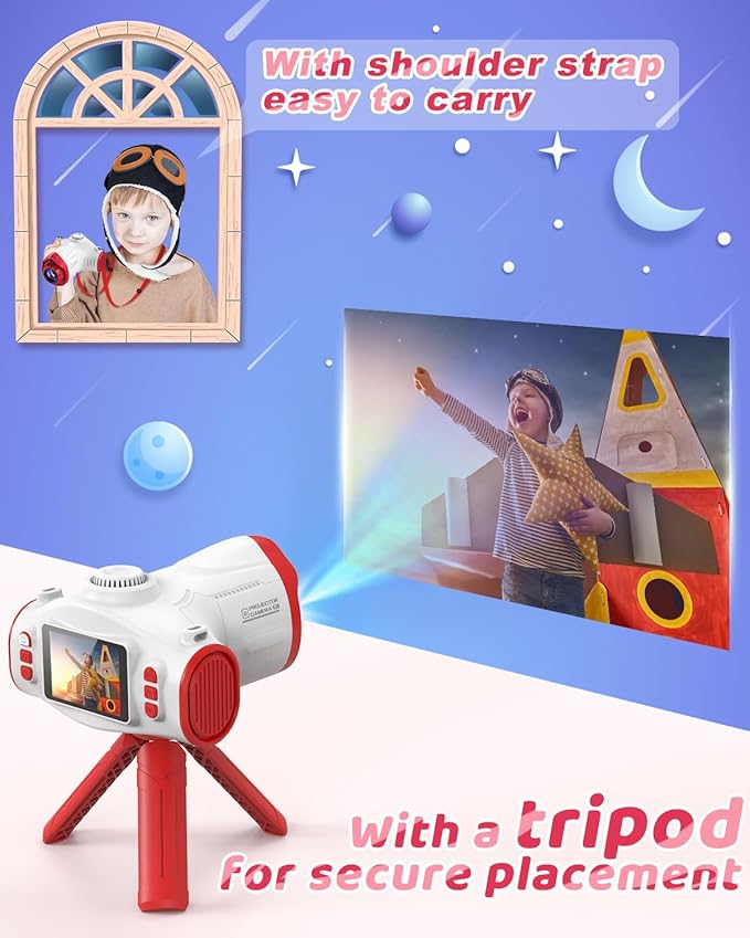 Kids Camera, Camera for Kids with Projector, Offers Projection, 48MP Photography, 1080p Video Recording, Kids Digital Camera Christmas Birthday Gifts for Boys Girls Age 3+ (Red)