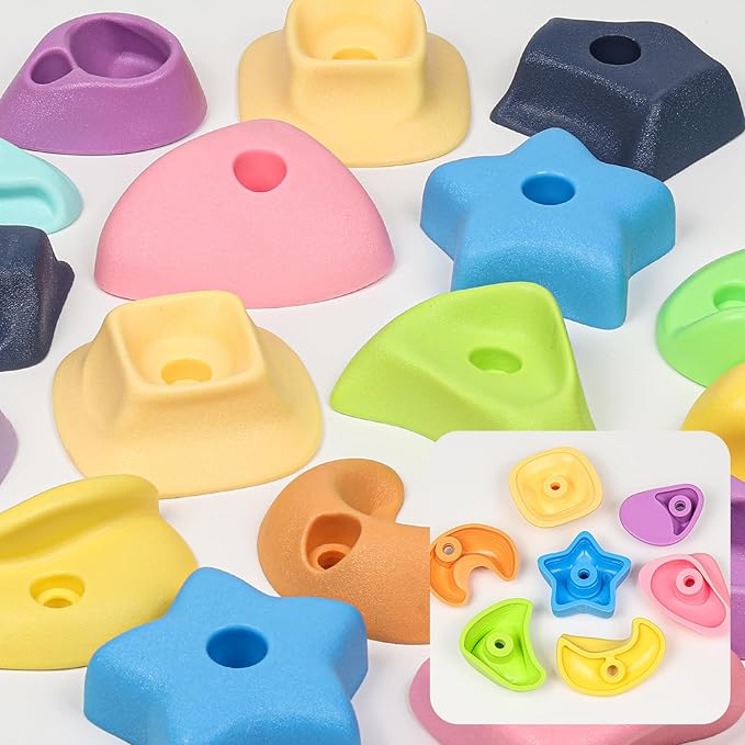 TOPNEW 24PC Kids Climbing Holds, Climbing Rocks for Play Set, Swingset - Adult Rock Wall Holds with Mounting Hardware for Indoor Outdoor Climbing Wall, Pastel Color