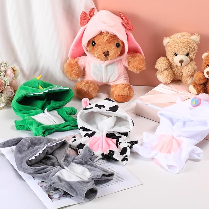 5 Pcs Bear Clothes with 1 Pcs Bear, Stuffed Animal Clothes Fit 6-8 Inches Plush Toy Doll Small Outfit Stuffed Animal Accessories Cute Hoodie DIY Toy