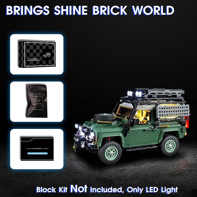 Vaodest Light for Lego 10317 Icons Land Rover Classic Defender 90 Set,Design and Configuration Compatible with Model 10317(Light Only, Not Building Block Kit)