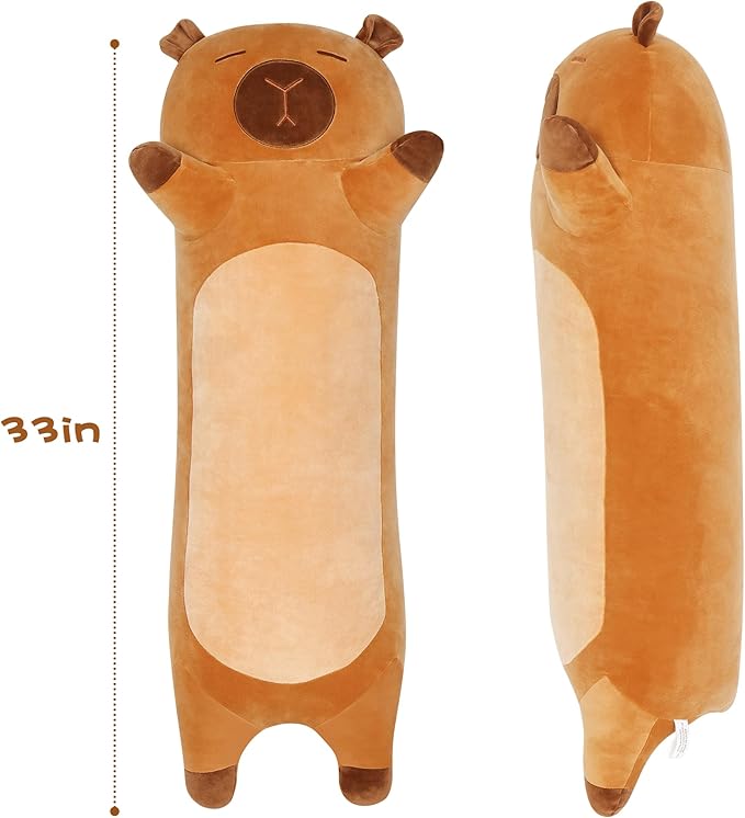 33 Inch Cute Capybara Stuffed Animal, Big Capybara Plush, Long Body Pillow for Bed Decor, Kawaii Plushies Birthday Gift for Kids Boys Girls Adult
