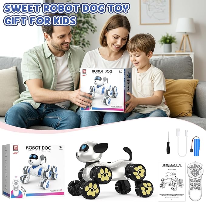 8WD Stunt RC Car Robot Dog Toys, 2.4GHz Remote Control Car Dog Toys with LED Eyes, Smart Interactive Programmable Robot Gift for Kids Age 3 4 5 6 7 8 Year Old