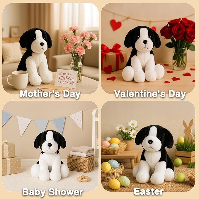 Sheepdog Border Collie Stuffed Animals Black and White Dog Puppy Plush Toys for Kids Boys Girls Baby Birthday Easter