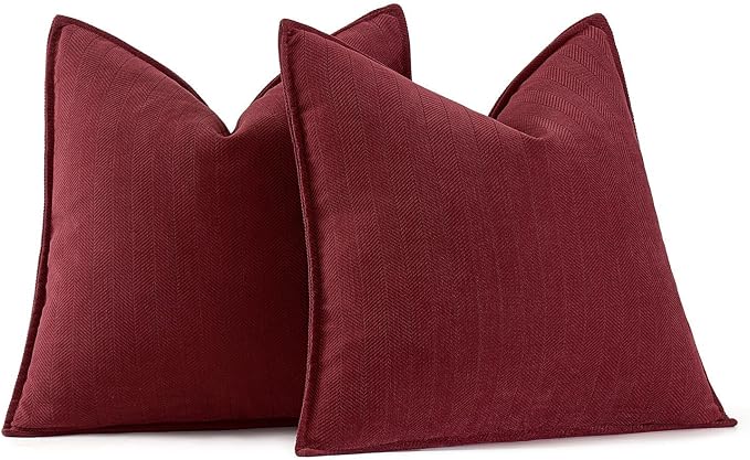 MIULEE Pack of 2 Burgundy Decorative Chenille Pillow Covers 18x18 Inch | Soft Couch Throw Pillows,Farmhouse Cushion Covers with Elegant Design for Sofa,Bedroom,Living Room,Spring Home Decor