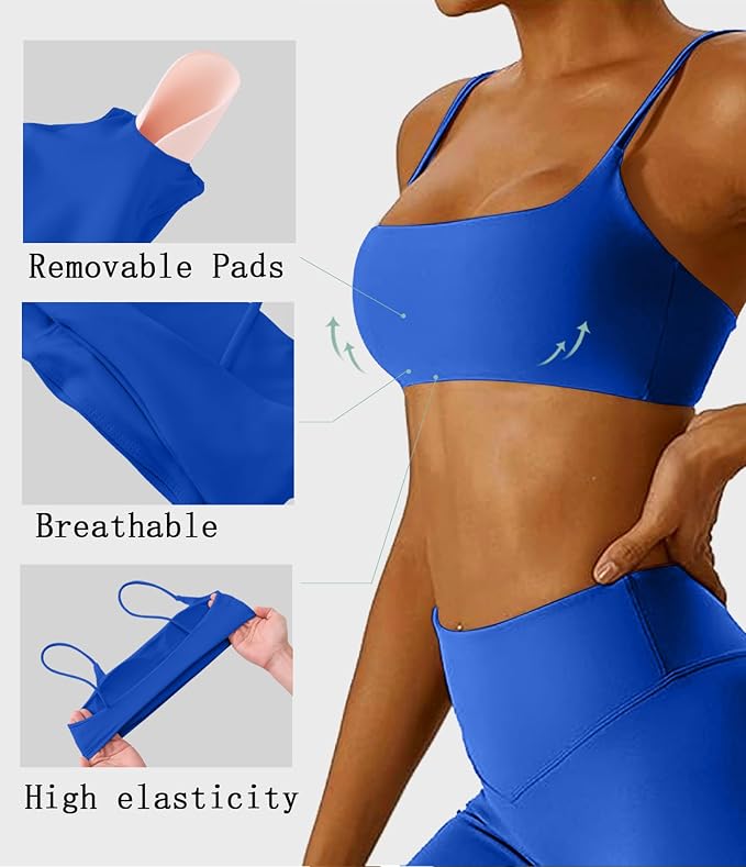 Comper Women's Sports Bras Wirefree Racerback Workout Bras Sexy Thin Straps Yoga Sport Bras with Removable Pads
