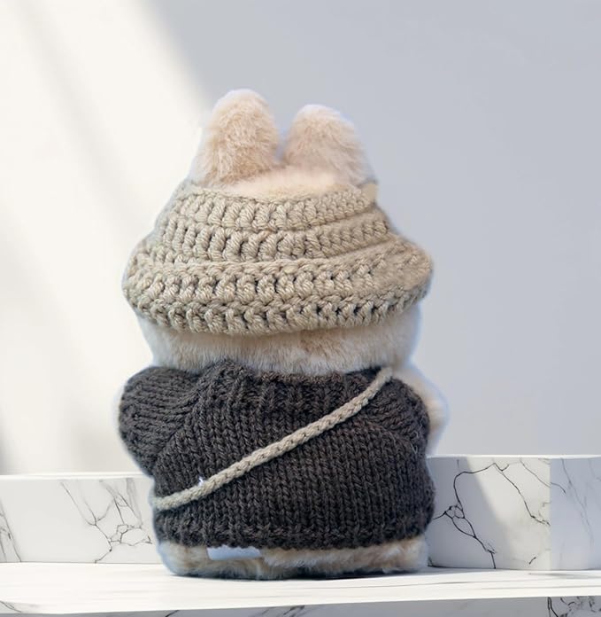 3-Piece Knit and Plush Doll Outfit Set for 17cm Collectibles - Handmade Crochet Set (Hat+Sweater+Bag) - No Doll Included