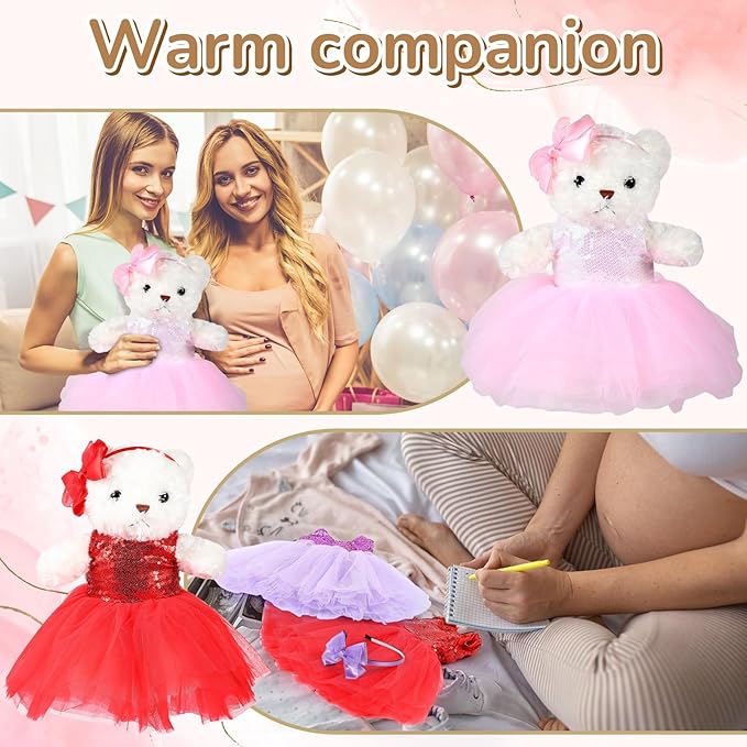 6 Pcs Bear Clothes Fit 12-16 Inch Stuffed Animals Bear Dress Skirt Make Your Own Stuffed Animals Cute Tiny Clothes(Vibrant,Tutu)