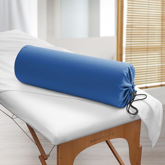 Saloniture Microfiber Cylinder Pillow Case Cover for Massage Table Bolsters - 30 x 9 Inch with Drawstring Closure, Navy