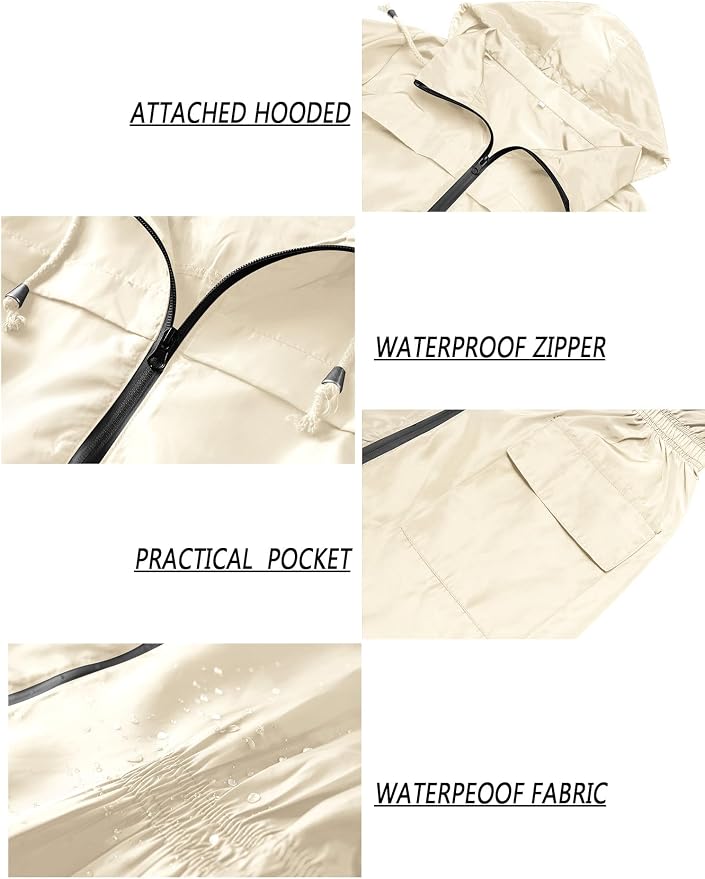 Lomon Women Waterproof Lightweight Rain Jacket Active Outdoor Hooded Raincoat