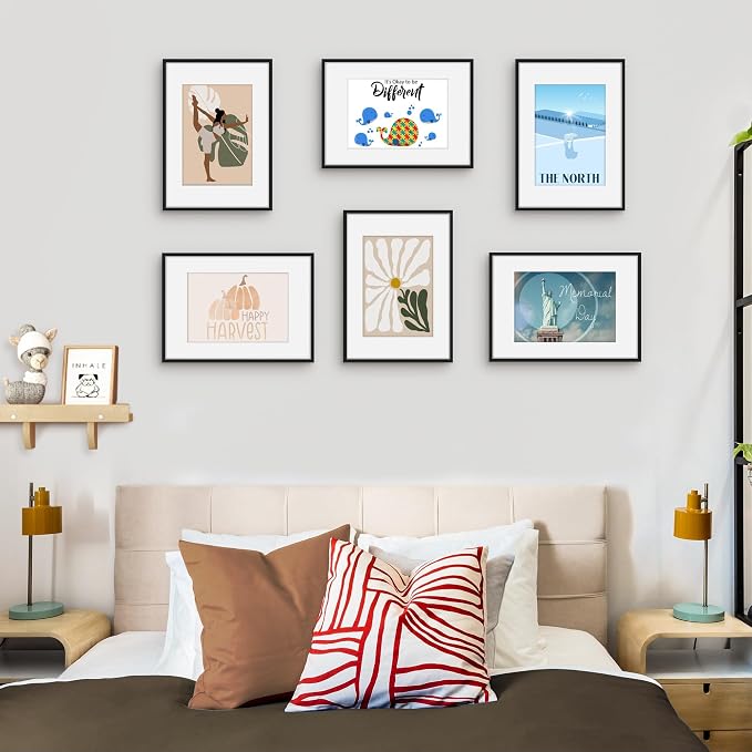Picrit A3 Picture Frame Set of 12, Display 8.3x11.7 with Mat or 11.7 x 16.5 without Mat, Photo Frames for Wall Mounting Display, Black