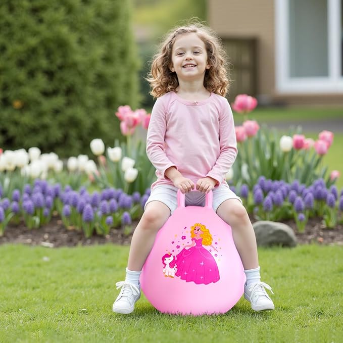PlayZap Hopper Ball for Kids 3-8,18 Inch Pink Bouncy Ball with Handle, Inflatable Hippity Hop Bounce Hopping Jumping Toys Indoor Outdoor for Boys Girls Gifts
