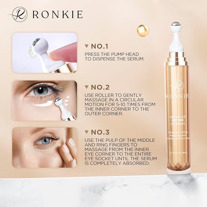 RONKIE Eye Cream for Dark Circles: Under Eye Cream with Caffeine Retinol - Reduces Under Eye Bags and Fine Lines Gold