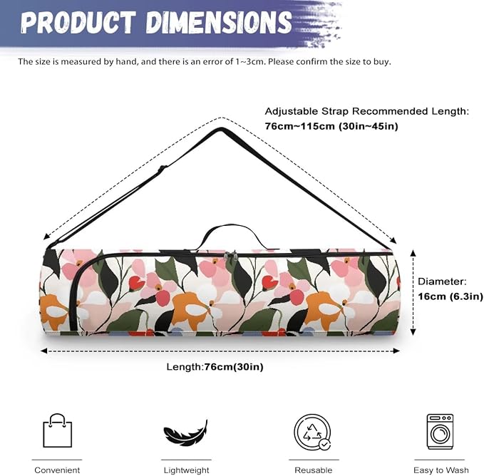 Yoga Mat Bag with Adjustable Shoulder Strap and Handle Zipper, 30in Wide x 6.3in Diameter for Yoga Mat Storage