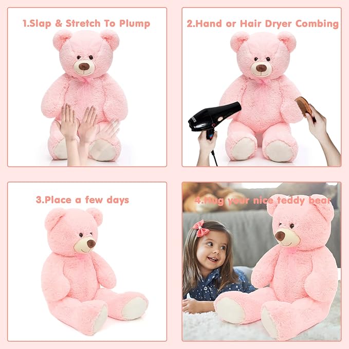 MorisMos Giant Teddy Bear Stuffed Animal 3ft-36 inch Big Pink Teddy Bear for Girlfriend Boyfriend Wife Mom Fiancée Valentine's Gift,Large Stuffed Bear for Baby Shower Birthday Christmas Decor,Pink