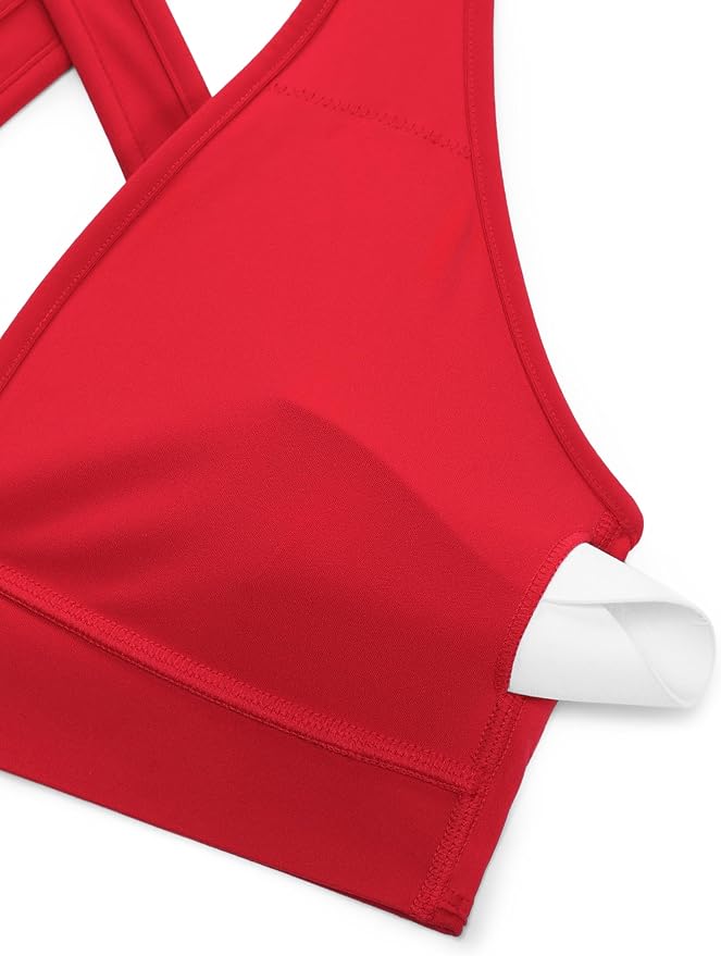 CRZ YOGA Butterlift Deep V Neck Sports Bras for Women - Padded Gym Wide Straps Cut-Out Cross Back Crop Pilates Workout Top