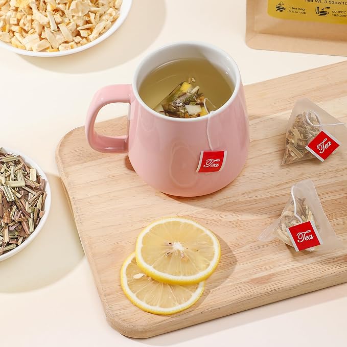 FullChea - Lemon Ginger Tea Bags, 50 Teabags - Pleasantly Spicy & Warming - Non-GMO - Caffeine-free - Support Healthy Digestion & Boost Immunity