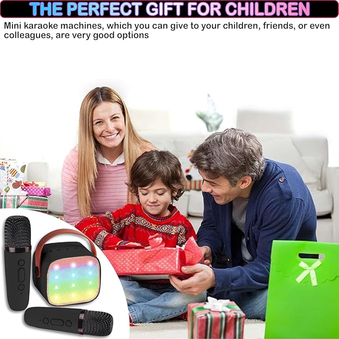 Mini Karaoke Machine for Kids & Adults, Kids Toys for Girls & Boys Gifts, Bluetooth Speaker with 2 Wireless Microphone for Kids Adults Toddler Girls Home Party Birthday Gifts Black