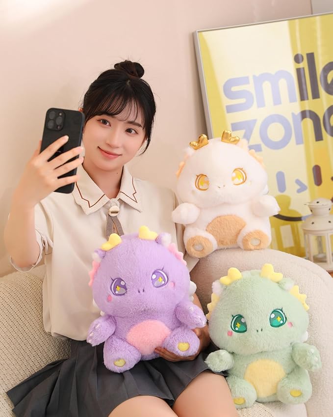 MUPI Cute Dragon Plush Toy Kawaii Stuffed Animals Soft Dinosaur Plush Pillows for Girls Boys Kids Adults, Pink (11 Inch)