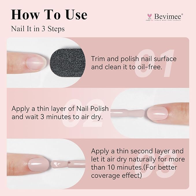 Gel-Like Nail Polish,4-in-1 Nude Nail Polish Quick Drying Long Lasting Shine Non Toxic No UV Needed for Nail Art Manicure DIY at Home
