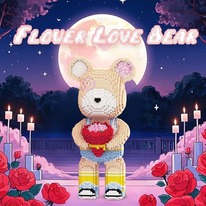 DAHONPA Flower Love Bear Micro Building Blocks Set (7880 Pieces), Animal with Storage Drawer, Gift for Adults and Kids