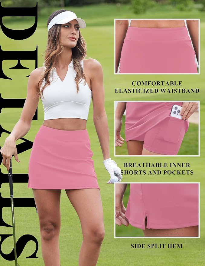 Womens Skort Tennis Skirt with Pocket Shorts | Mini Golf Skirts, High Waisted, Built-in Shorts, Soft Comfortable Fabric, for Summer Casual, Athletic Workout, Pickleball