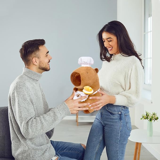 13" Capybara Stuffed Animal Wear Chef Hat Holding a Bread Cute Stuffed Capybara Plush Toy Gifts for Kids Boys Girls