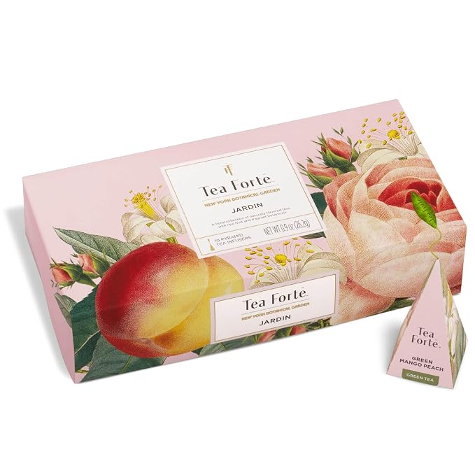 Tea Forte Premium Petite Presentation Box Gift Set Sampler, 10 Count, 2 of Each Blend Individually Wrapped Handcrafted Pyramid Infuser Bags, Jardin