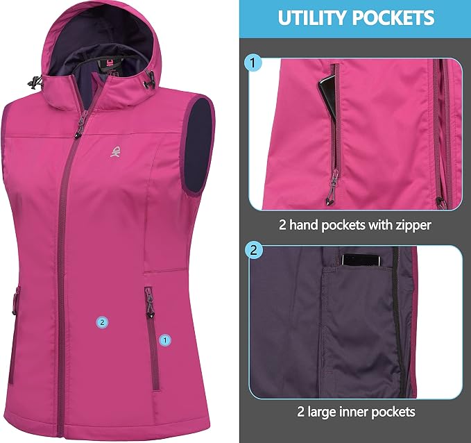 Little Donkey Andy Women's Lightweight Softshell Vest, Windproof Sleeveless Jacket for Running Hiking Travel