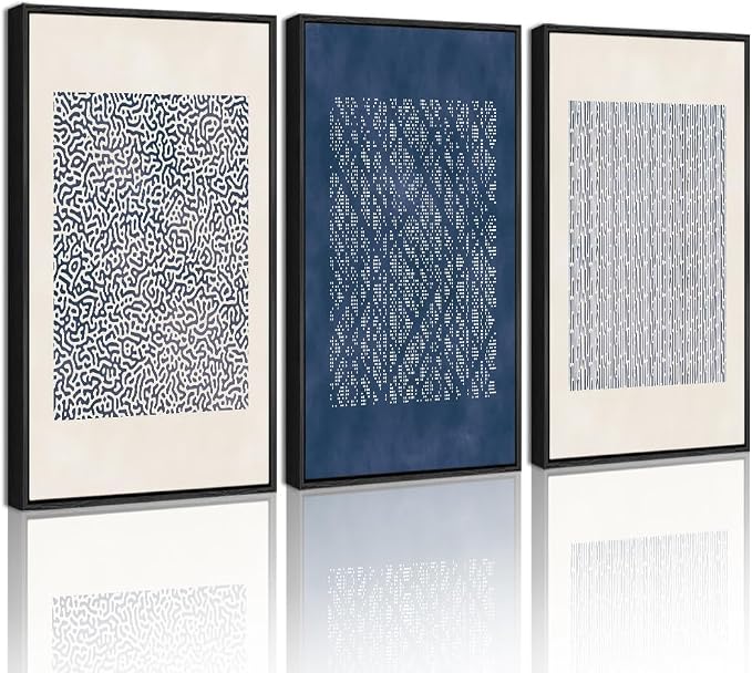 Drsoum Blue Mid-Century Modern Framed Wall Art Large 16x24in Minimalist Abstract Boho Wall Decor Geometric Artwork Kitchen Dining Room Black Framed