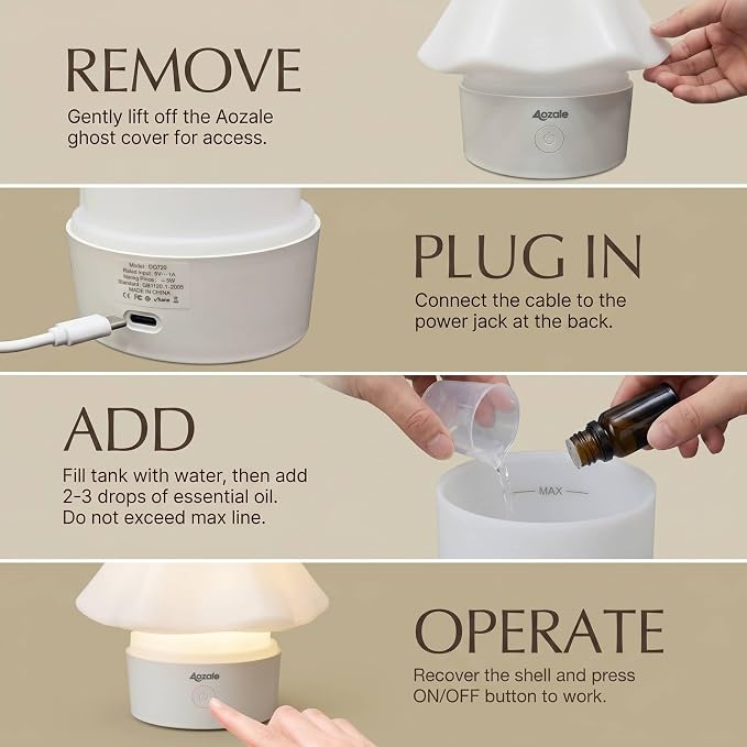 Cute Ghost Essential Oil Diffuser, 120ML Ultrasonic Cool Mist Humidifier with 7 Color Night Light & Auto Shut-Off, Ghost Room Decor for Bedroom & Office, Aromatherapy Gift for Women & Kids