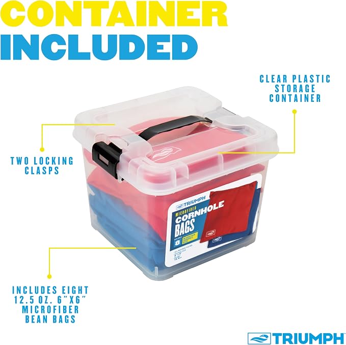 Triumph Sports USA Classic Cornhole Bags - Includes Eight 12.5oz Cornhole Bags and Carry Tub