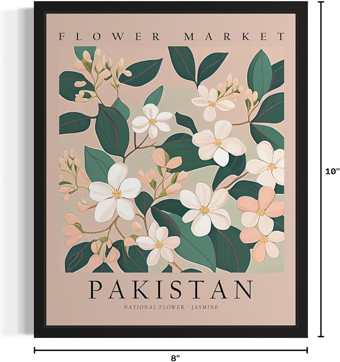 Pakistan, Jasmine Unframed Art Print Poster, Flower Market Wall Art, Floral Artwork Decor for Bedroom, Kitchen, Bathroom, Livingroom Decoration 52 (Pakistan, Jasmine, 10"L x 8"W, Unframed)