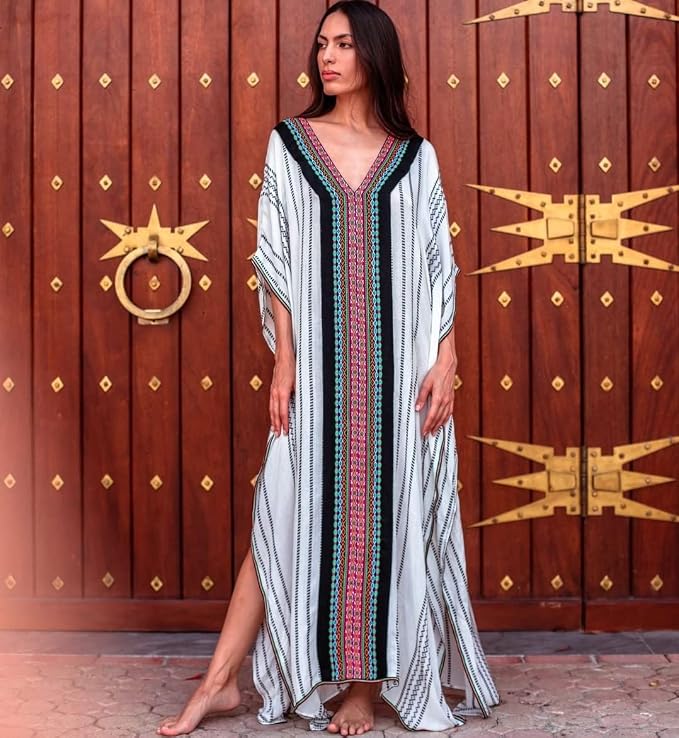Venasha Womens Caftan Floral Print Kaftan Dress Short Sleeve Swimsuit Cover up Loungewear for Summer