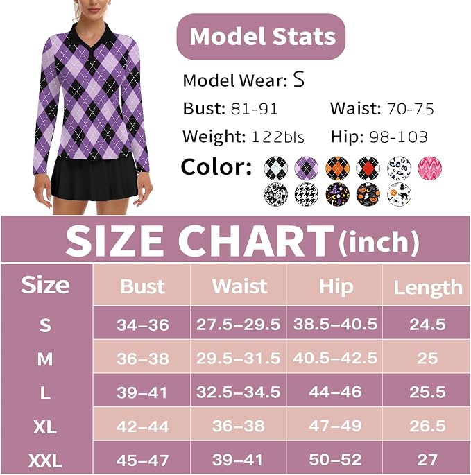 Soneven Womens Golf Shirts Moisture Wicking V Neck Long Sleeve Polo Shirts Collared Tops