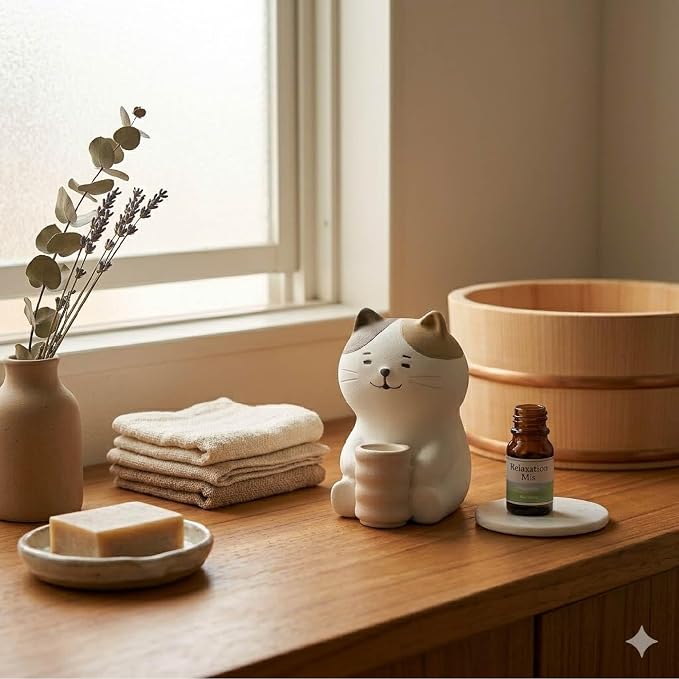Passive Stone Diffuser, Cute Animal Series Aromatherapy Oil Diffuser for Tabletop Decor (1, Leisurely Cat)