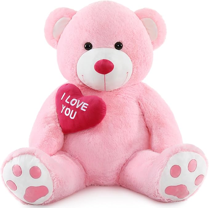 MaoGoLan Giant Teddy Bear 5ft - I Love You Red Heart Big Pink Stuffed Animal - Jumbo Valentines Teddy for Girlfriend, Boyfriend, Wife, Lover - Anniversary, Birthday