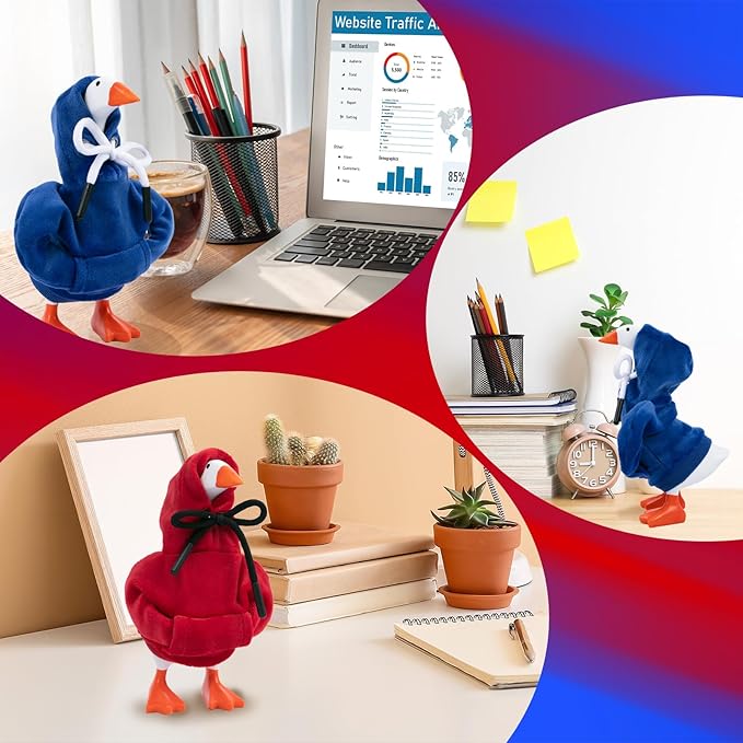2 Pcs Desk Goose Outfits 7 Inches, Mini Desk Goose Clothes Hoodies 7 Inch Porch Goose Costume Desk Goose Accessories for Magnetic Goose Statue Table Decor (Red & Blue)
