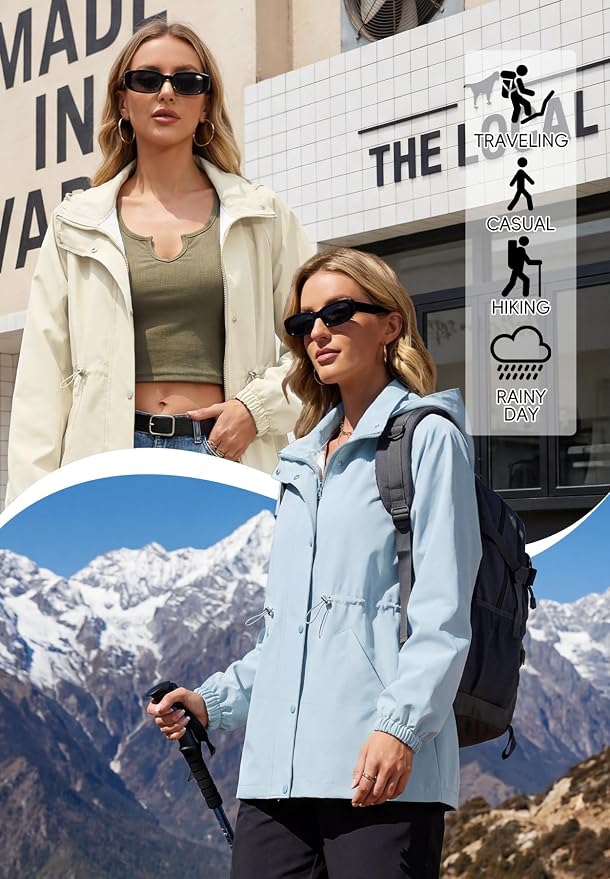 Zando Rain Jacket Women Waterproof - Lightweight Rain Coat with Hood Windbreaker Trench Raincoat for Women 2026 S-2XL