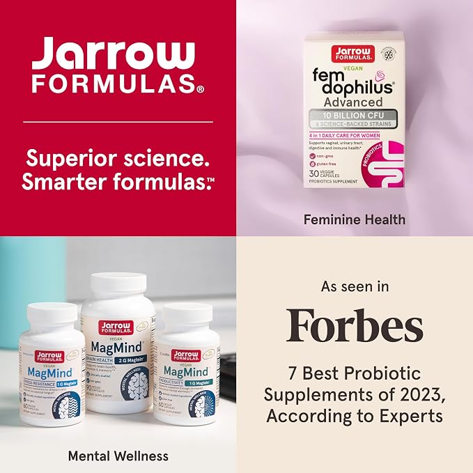 Jarrow Formulas Fem-Dophilus Vaginal Probiotics 1 Billion CFU with 2 Science-Backed Strains, Dietary Supplement for Vaginal & Urinary Tract Support, 30 Capsules, Up to a 30 Day Supply, Shelf-Stable